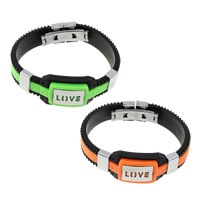 Silicone Stainless Steel Bracelets, with Stainless Steel, word love, two tone 33mm Approx 7.5 Inch 