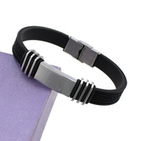 Silicone Stainless Steel Bracelets, with Stainless Steel, black, 10mm Approx 8 Inch 