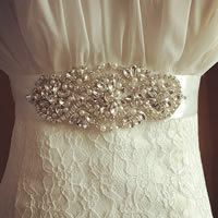 Bridal Decorative Belt, Satin Ribbon, with ABS Plastic Pearl & Crystal & Glass Seed Beads, Flower, for bridal & faceted & with rhinestone, white Approx 68.5 Inch 