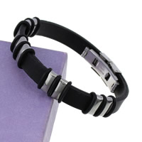 Silicone Stainless Steel Bracelets, with Stainless Steel, black, 10mm Approx 7.5 Inch 
