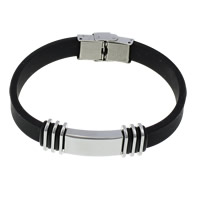 Silicone Stainless Steel Bracelets, with Stainless Steel, black, 10mm Approx 8 Inch 