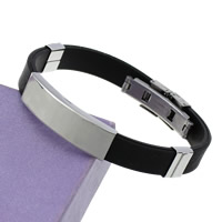 Bracelet en acier inoxydable Silicone, avec acier inoxydable, noire, 10mm Environ 7.5 pouce, Vendu par brin