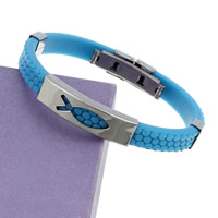 Silicone Stainless Steel Bracelets, with Stainless Steel, Fish, skyblue, 9mm Approx 8 Inch 