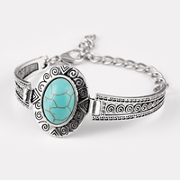 Zinc Alloy Turquoise Bracelets, with Synthetic Turquoise, with 6.5cm extender chain, Flat Oval, antique silver color plated, blue, nickel, lead & cadmium free, 110mm Approx 6-7 Inch 