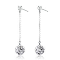 Rhinestone Brass Drop Earring, with Clay Pave, Round, silver color plated, with rhinestone, nickel, lead & cadmium free 