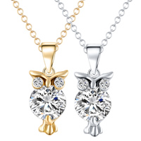 Crystal Zinc Alloy Necklace, with Crystal, Owl, plated, oval chain & faceted & with rhinestone Approx 16.5 Inch 