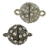 Zinc Alloy Magnetic Clasp, Round, plated & with rhinestone & single-strand 