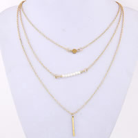 Fashion Multi Layer Necklace, Iron, with ABS Plastic Pearl, gold color plated, oval chain & , nickel, lead & cadmium free, 6mm, 35mm, 24mm Approx 15.5 Inch 