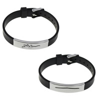Silicone Stainless Steel Bracelets, with Stainless Steel, adjustable black, 10mm Approx 8.5 Inch 