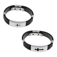 Silicone Stainless Steel Bracelets, with Stainless Steel black, 14mm Approx 7.5 Inch 