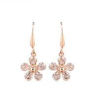 Zinc Alloy Drop Earring, brass earring hook, Flower, real gold plated, with cubic zirconia & faceted, nickel, lead & cadmium free 