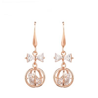 Zinc Alloy Drop Earring, with Cubic Zirconia, brass earring hook, Bowknot, real gold plated, faceted, nickel, lead & cadmium free 