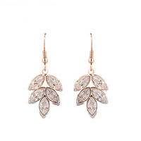 Zinc Alloy Drop Earring, with Cubic Zirconia, brass earring hook, Leaf, real gold plated, with cubic zirconia & faceted, nickel, lead & cadmium free 