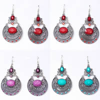 Resin Zinc Alloy Earring, with Resin, iron earring hook, antique silver color plated, faceted & with rhinestone nickel, lead & cadmium free 