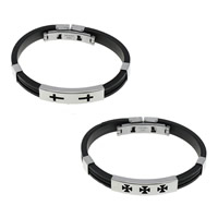 Silicone Stainless Steel Bracelets, with Stainless Steel black, 8mm Approx 8 Inch 