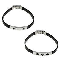 Silicone Stainless Steel Bracelets, with Stainless Steel black, 6.5mm Approx 9 Inch 