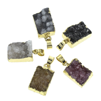 Natural Agate Druzy Pendant, Ice Quartz Agate, with iron bail, Rectangle, gold color plated, druzy style, mixed colors - Approx 