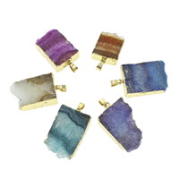Natural Agate Druzy Pendant, Ice Quartz Agate, with iron bail, Rectangle, gold color plated, druzy style - Approx 