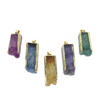 Natural Agate Druzy Pendant, Ice Quartz Agate, with iron bail, Rectangle, gold color plated, druzy style, 12-35mm Approx 