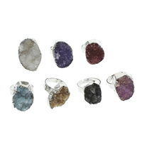 Natural Agate Druzy Finger Ring, Ice Quartz Agate, with Zinc Alloy, silver color plated, druzy style & adjustable - US Ring 
