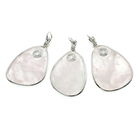 Rose Quartz Pendant, with Iron, silver color plated - Approx 