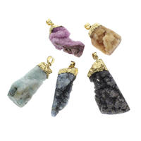 Natural Agate Druzy Pendant, Ice Quartz Agate, with iron bail, Nuggets, gold color plated, druzy style - Approx 