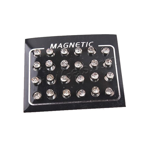 Stainless Steel Magnetic Stud Earring, with Magnetic Hematite, different size for choice & with rhinestone, more colors for choice, 24PCs/Bag, Sold By Bag