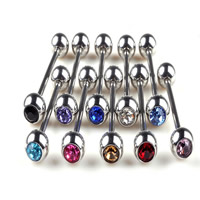 Stainless Steel Tongue Ring, with rhinestone, mixed colors, 4mm, 5mm 