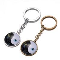 Zinc Alloy Key Chain Jewelry, with iron ring & Glass, Flat Round, plated, ying yang nickel, lead & cadmium free Approx 26mm Approx 3 Inch 