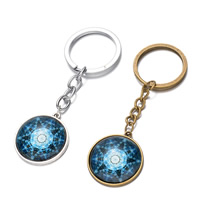 Zinc Alloy Key Chain Jewelry, with iron ring & Glass, Flat Round, plated nickel, lead & cadmium free Approx 26mm Approx 3 Inch 