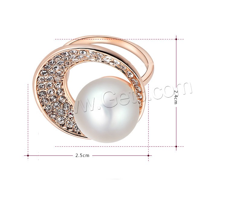 South Sea Shell Finger Ring, Zinc Alloy, with South Sea Shell, Round, real rose gold plated, different size for choice & with Czech rhinestone, nickel, lead & cadmium free, 2.5x2.4cm, Sold By Pair