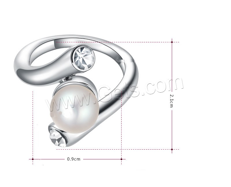 South Sea Shell Finger Ring, Zinc Alloy, with South Sea Shell, platinum plated, different size for choice & with rhinestone, nickel, lead & cadmium free, 0.9x2.1cm, Sold By Pair