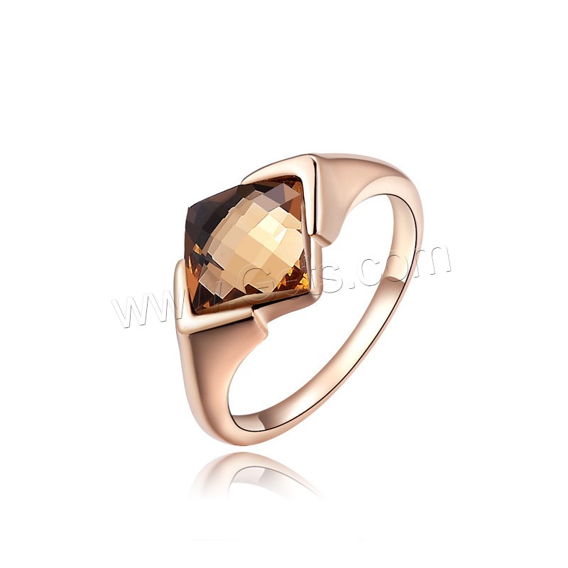 Austrian Crystal Finger Ring, Zinc Alloy, with Austrian Crystal, Rhombus, real rose gold plated, different size for choice & faceted, nickel, lead & cadmium free, 1.5x1.1cm, Sold By Pair
