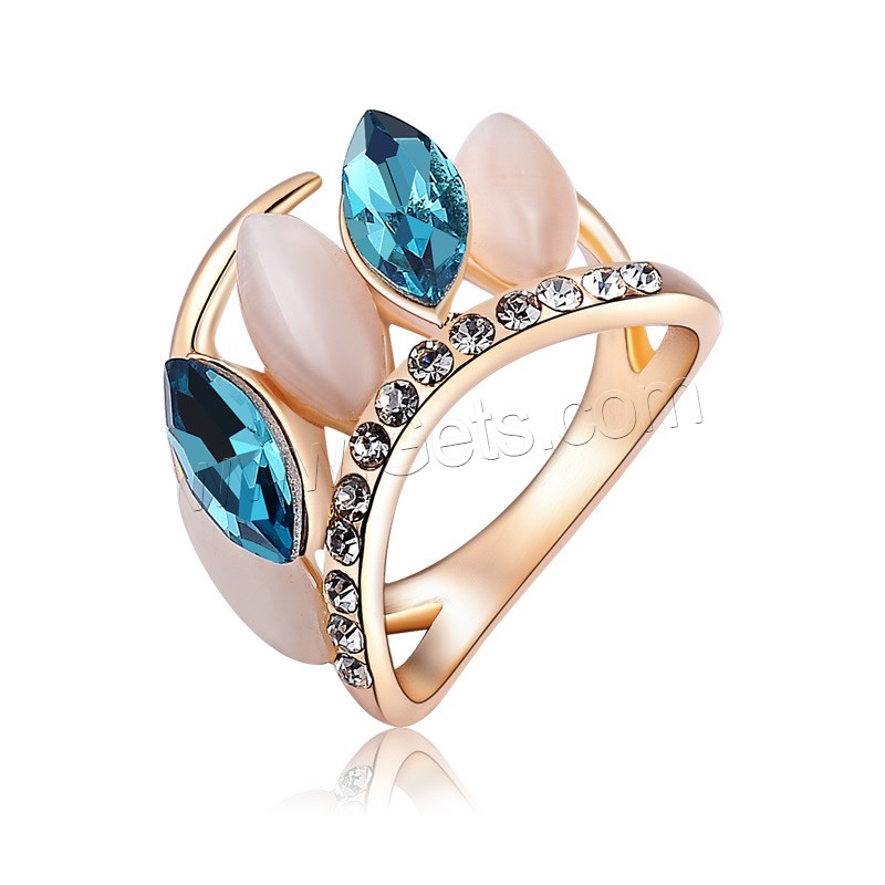 Austrian Crystal Finger Ring, Zinc Alloy, with Austrian Crystal & Cats Eye, real rose gold plated, different size for choice & with Austria rhinestone & faceted, nickel, lead & cadmium free, 2.2x1.5cm, Sold By Pair
