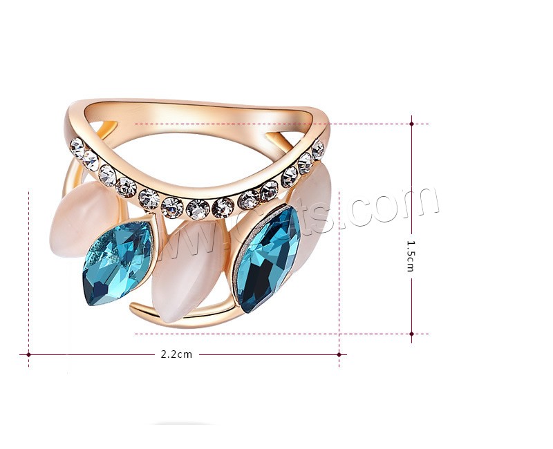 Austrian Crystal Finger Ring, Zinc Alloy, with Austrian Crystal & Cats Eye, real rose gold plated, different size for choice & with Austria rhinestone & faceted, nickel, lead & cadmium free, 2.2x1.5cm, Sold By Pair
