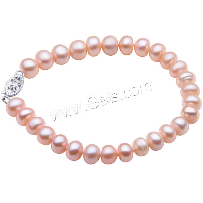 Cultured Freshwater Pearl Bracelets, brass fishhook clasp, Button, natural, different size for choice, pink, Length:Approx 7.5 Inch, Sold By Strand
