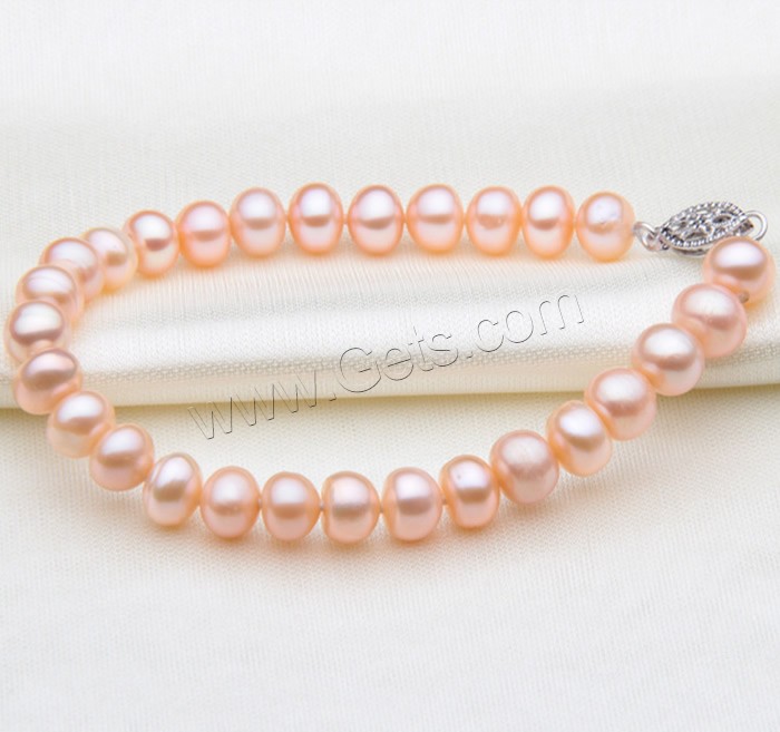 Cultured Freshwater Pearl Bracelets, brass fishhook clasp, Button, natural, different size for choice, pink, Length:Approx 7.5 Inch, Sold By Strand
