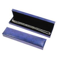 Leather Necklace Box, Cardboard, with Sponge & PU Leather, Rectangle, blue 