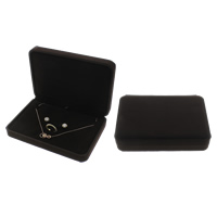 Velvet Jewelry Set Box, Cardboard, finger ring & earring & necklace, with Sponge & Velveteen, Rectangle, black 