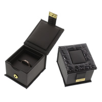 Leather Ring Box, Cardboard, with Sponge & PU Leather, Rectangle, black 