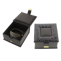 Leather Bracelet Boxes, Cardboard, with Sponge & PU Leather, Square, black 