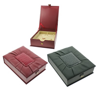 Leather Jewelry Set Box, Cardboard, finger ring & earring & necklace, with Sponge & PU Leather, Rectangle 