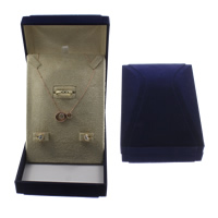 Velvet Jewelry Set Box, Cardboard, finger ring & earring & necklace, with Velveteen, Rectangle, blue 