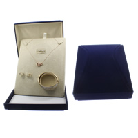 Velvet Jewelry Set Box, Cardboard, finger ring & earring & necklace, with Velveteen, Rectangle, blue 