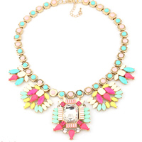Fashion Statement Necklace, Zinc Alloy, with Crystal & Resin, with 2Inch extender chain, Flower, gold color plated, faceted & with rhinestone, multi-colored, nickel, lead & cadmium free, 50mm Approx 17.71 Inch 
