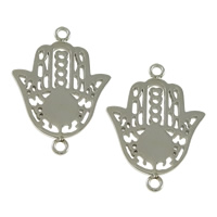 Stainless Steel Charm Connector, Hamsa, hand polished, Islamic jewelry & 1/1 loop & hollow, original color Approx 1mm 