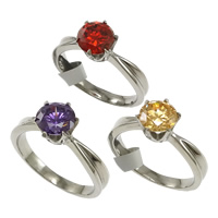 Cubic Zirconia Stainless Steel Finger Ring, with cubic zirconia & faceted US Ring 