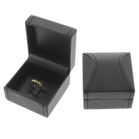 Leather Ring Box, Cardboard, with PU Leather, Square, black 