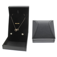 Leather Jewelry Set Box, Cardboard, finger ring & earring & necklace, with PU Leather & Velveteen, Square, black 