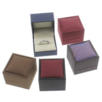 Leather Ring Box, Cardboard, with PU Leather & Velveteen, Square 